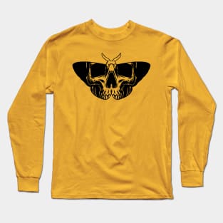 Skull Face Inside Moth Silhouette Halloween Graphic Art Long Sleeve T-Shirt